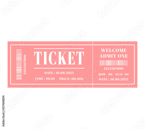 Ticket, Retro Ticket Design Template, Date and Time, Entry Only, Vintage, Cinema, Circus, Carnival, Movie, Festival, etc. Ticket Vector Paper, Ticket Barcode, Numbers