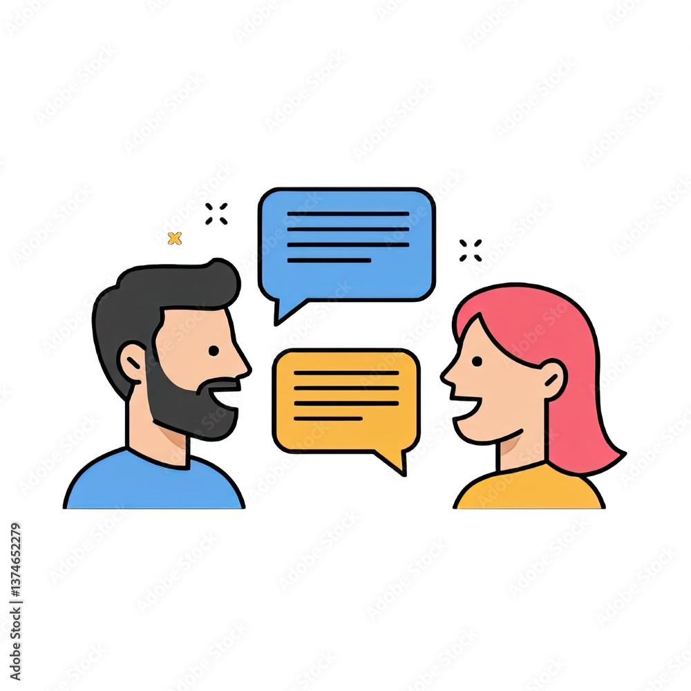 People Talking with Speech Bubbles - Flat Vector Communication Illustration People Talking with Speech Bubbles - Flat Vector Communication Illustration
