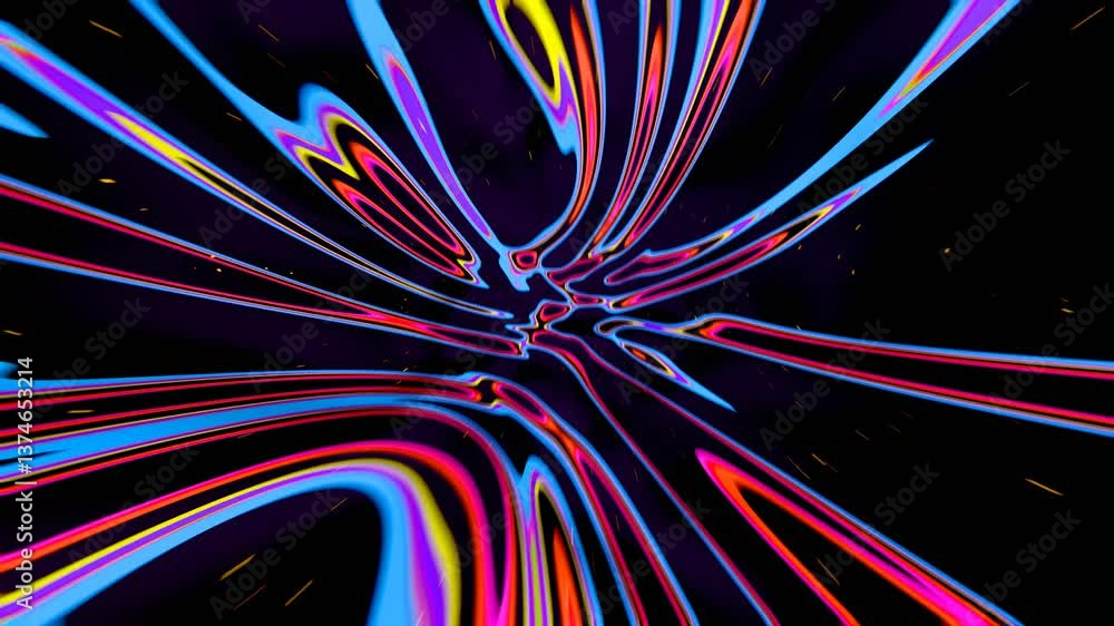 Space colorful fractal hallucination on black background, looped animation