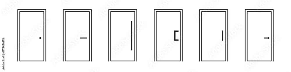 Door icon. Open door icon set. Entrance symbol. Door with handle line design. Door icon. Open door icon set. Entrance symbol. Door with handle line design.
