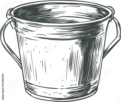 Metal bucket illustration with detailed handle