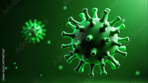 Obraz na płótnie Green virus with spikes on a green background. AI generative. w salonie