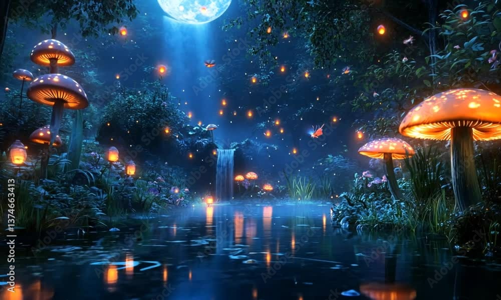 Glowing mushrooms in a lake at night Glowing mushrooms in a lake at night