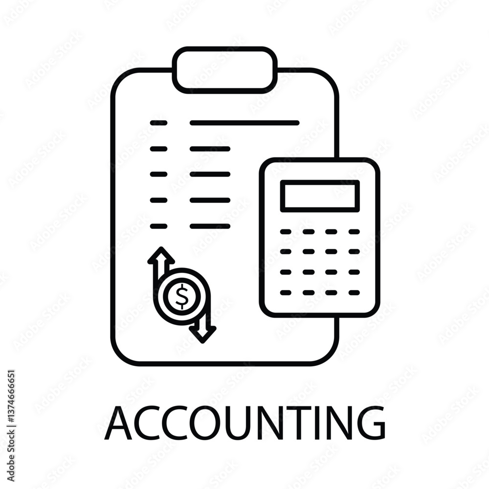 Vector icon for accounting. A minimalist design representing finance, bookkeeping, and financial management. Vector icon for accounting. A minimalist design representing finance, bookkeeping, and financial management.