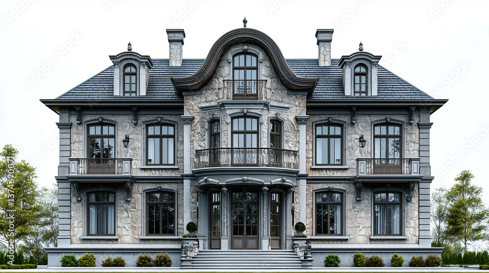 Fototapeta premium Luxury Mansion Architecture: Modern and Classical Home Design with Elegant Exterior Facade in Upscale Neighborhood