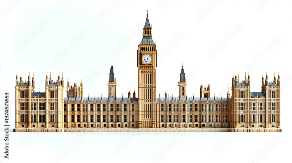 Fototapeta premium Iconic Big Ben and Houses of Parliament: Historic London Landmark in Evening Light - Gothic Revival Architecture and Cityscape Skyline