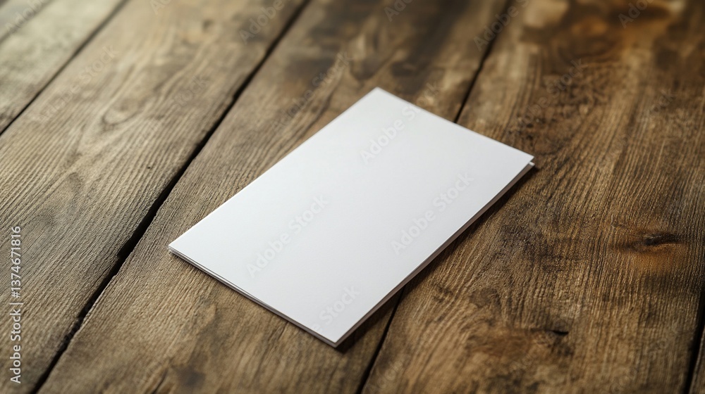 Minimalist white business card mockup resting on rustic weathered wooden surface, showcasing clean design and professional presentation for branding Minimalist white business card mockup resting on rustic weathered wooden surface, showcasing clean design and professional presentation for branding