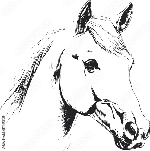 Horse head sketch in black and white