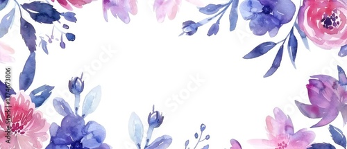 Wallpaper Mural Horizontal watercolor of small floral frame border big copy space at center purple theme invite card. Torontodigital.ca