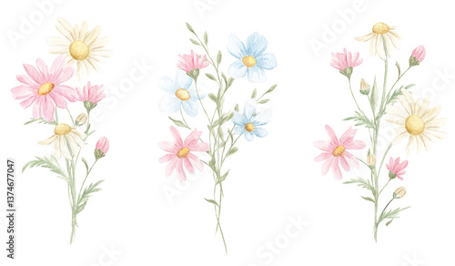 Wallpaper Mural Watercolor Spring Floral, Bouquets Clipart, Perfect Baby Shower, Spring Scrapbooking, Flowers, Wedding invite, Meadow bouquets, Wildflowers Torontodigital.ca