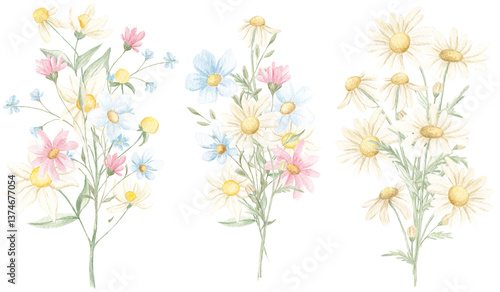 Wallpaper Mural Watercolor Spring Floral, Bouquets Clipart, Perfect Baby Shower, Spring Scrapbooking, Flowers, Wedding invite, Meadow bouquets, Wildflowers Torontodigital.ca