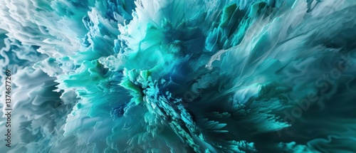 Explosion teal blue green colors grey backdrop gorgeous patterns aerial view depth abstract backgrounds.