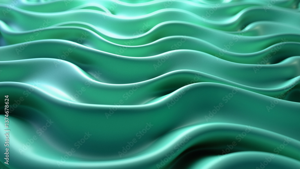 Obraz premium Three dimensional render of green and blue wavy pattern