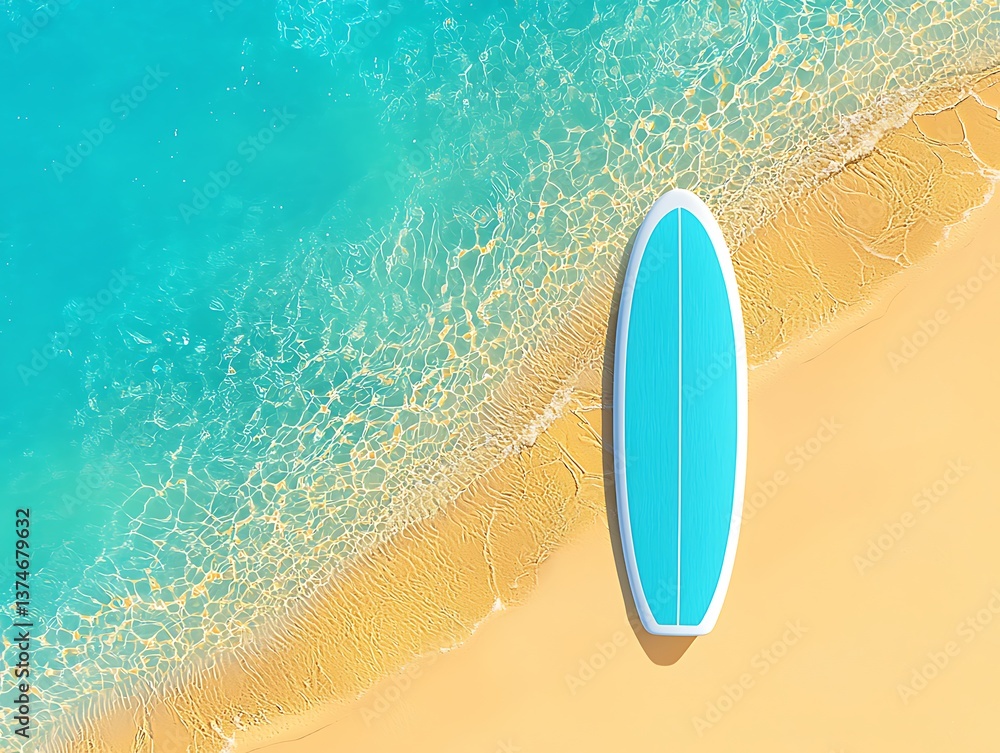 Obraz premium Surfboard on sandy beach with ocean view.