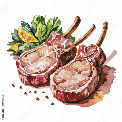 Watercolor Pork Chops with Fresh Vegetables