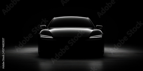 a sleek black car stands out in the dark background, with its headlights illuminated. The car appears mysterious and powerful. wallpaper background