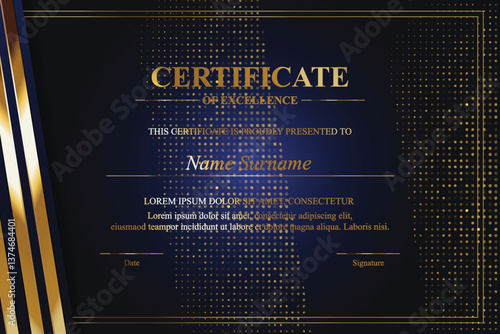 Elegant Dark Navy Blue and Gold Certificate