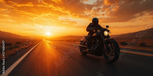 a person riding a motorcycle on a road at sunset