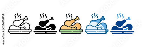 Fried Chicken Icon Set Multiple Style Collection