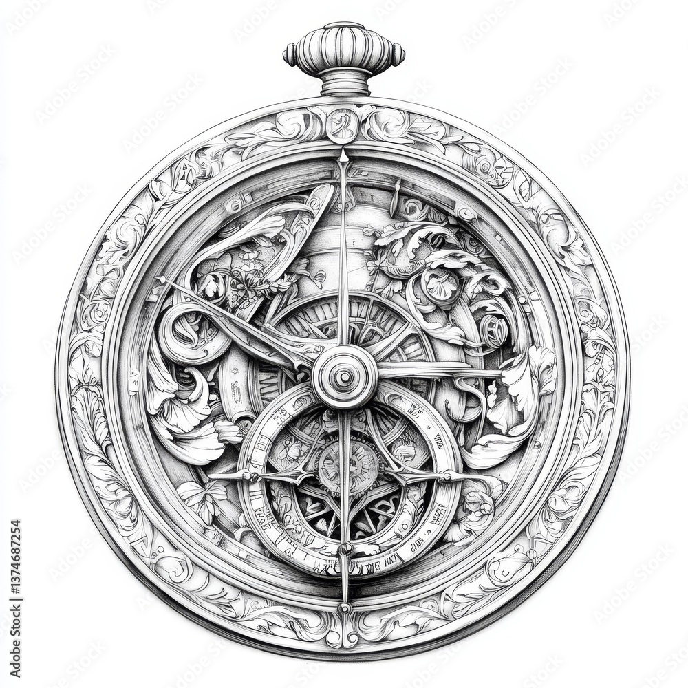 Naklejka premium An exhibit of an ancient astronomical device highlights its complex design and celestial navigation capabilities