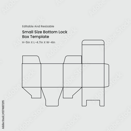 Small size bottom lock box template design. Easy editable and resizable bottom lock box die lines.