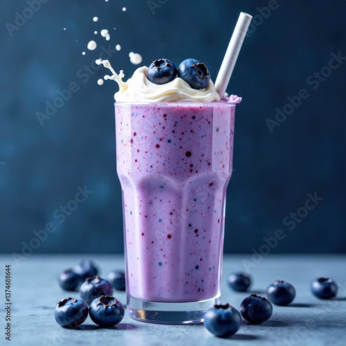 refreshing blueberry smoothie served with berries and a straw