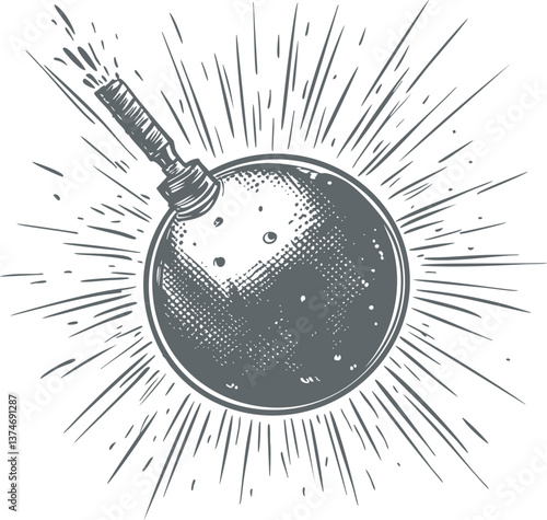 Exploding round bomb illustration with fuse 