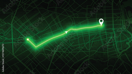 neon GPS road map of Buenos Aires with the arrow that moving to the point of destination