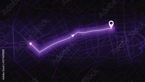 neon GPS road map of Buenos Aires with the arrow that moving to the point of destination