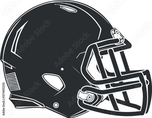 Outline illustration of a football helmet emphasizing protection and sports equipment design.
