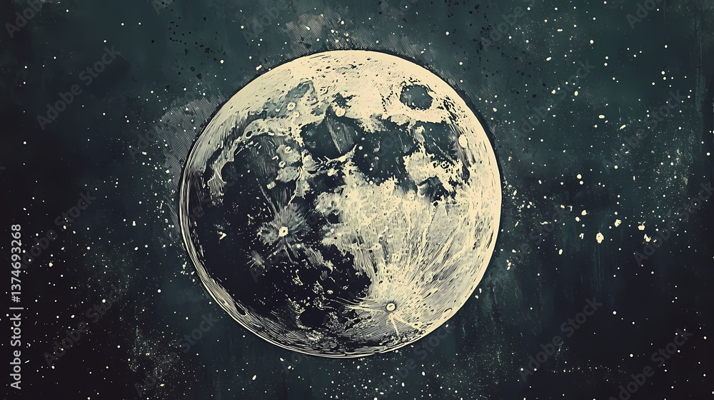 Fototapeta premium Vintage moon. Cosmic Etching. Illustration
