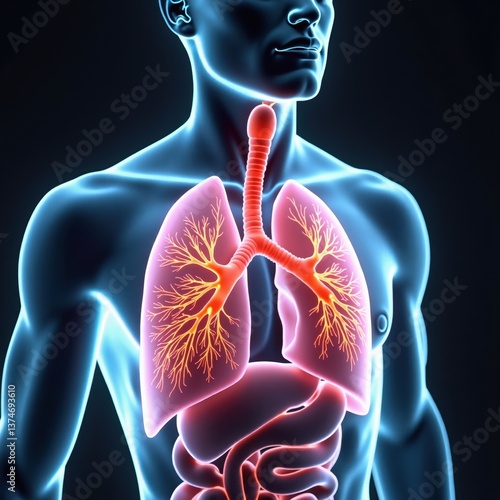 the human body is highlighted with the lungs highlighted