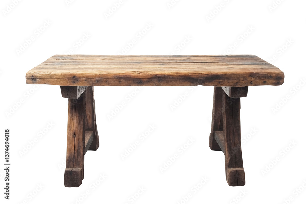 An old wooden table with a rustic, weathered texture, isolated on a transparent or white background. An old wooden table with a rustic, weathered texture, isolated on a transparent or white background.