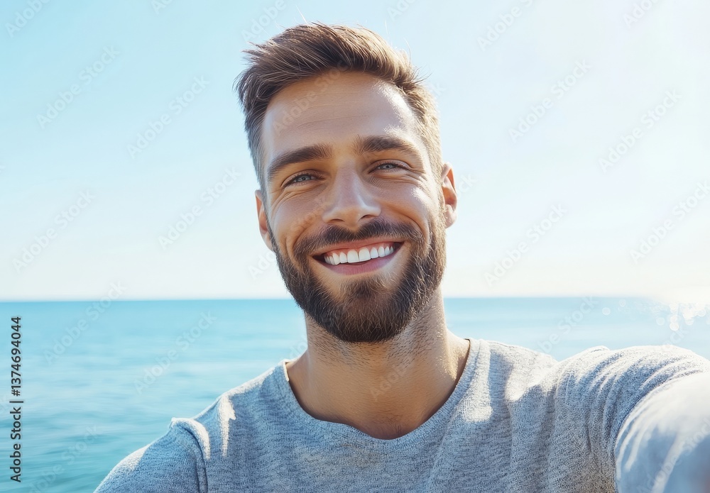 A handsome man is captured in a portrait, standing outside and gazing directly at the camera A handsome man is captured in a portrait, standing outside and gazing directly at the camera
