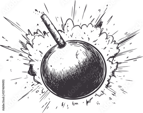 Exploding round bomb with lit fuse black