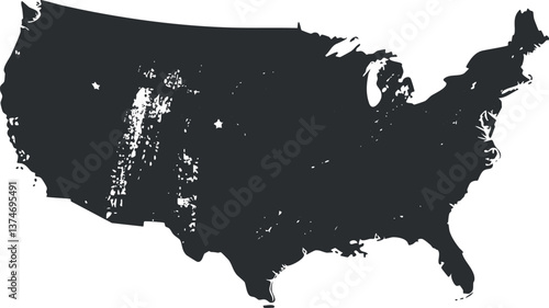 Black and white silhouette of the United States map with a textured design.