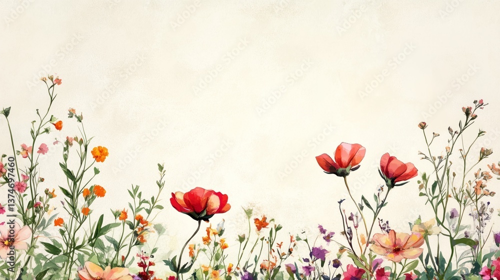 Fototapeta premium Colorful wildflowers growing in a beautiful meadow