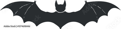 Black silhouette of a bat with outstretched wings, ideal for Halloween or spooky themes.