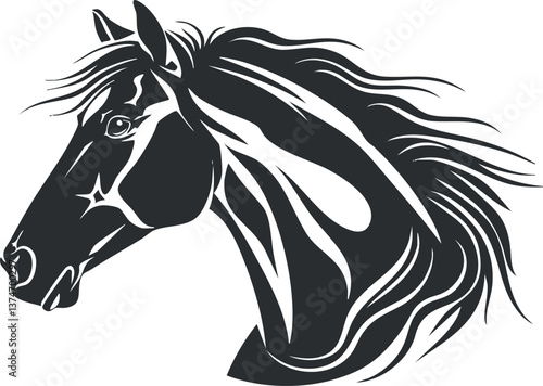 Wallpaper Mural Black and white silhouette of a horse head with flowing mane in artistic style. Torontodigital.ca