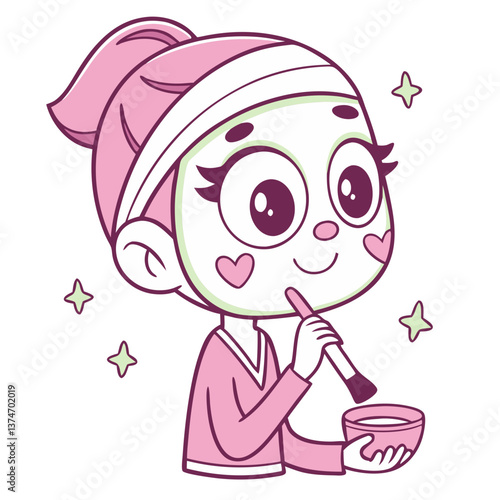 Cute girl prepares for a skiing adventure by applying a mask with a brush, showcasing her playful demeanor and excitement for the snowy day ahead