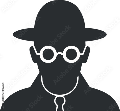 Silhouette of a mysterious figure wearing a hat and glasses, symbolizing anonymity and secrecy.