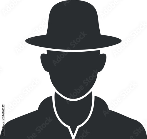 Silhouette of a man wearing a hat, symbolizing mystery or anonymity in an abstract icon.