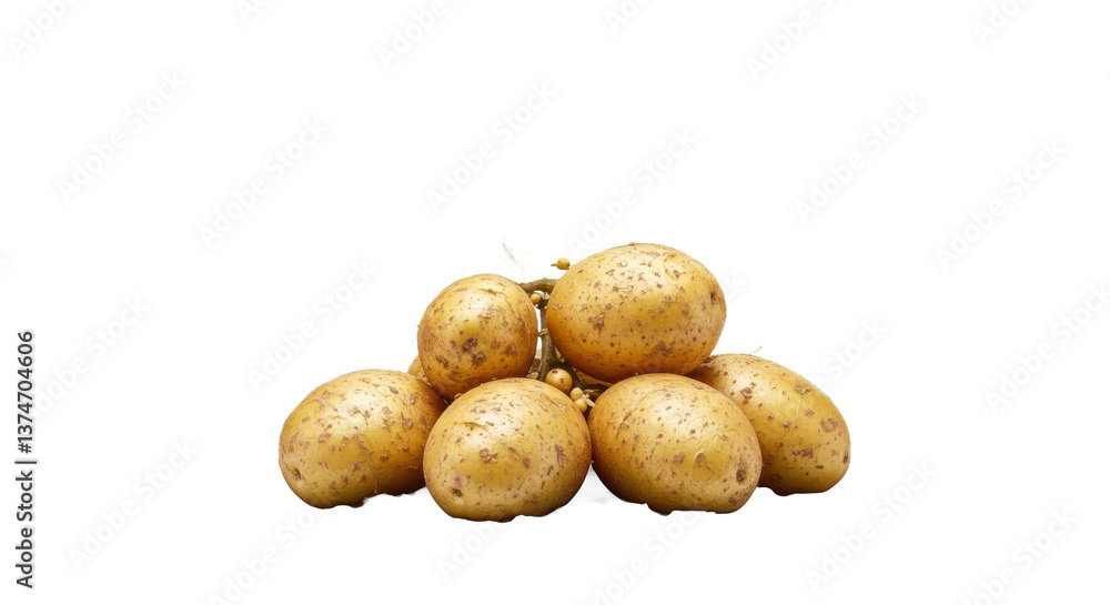 A close up shot of a pile of yukon gold potatoes with sprouts on a black background studio shot A close up shot of a pile of yukon gold potatoes with sprouts on a black background studio shot