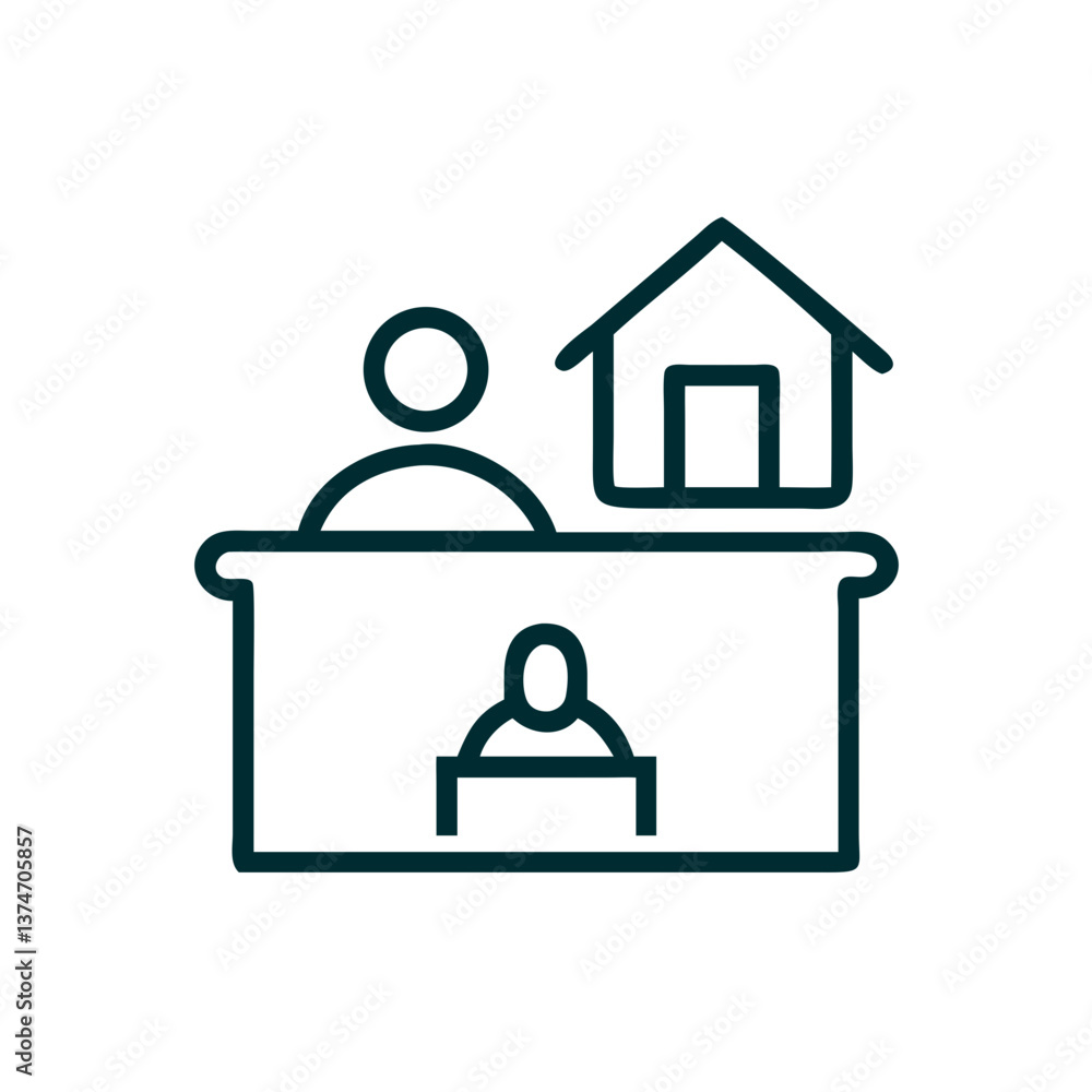 Real Estate Agent Discussing Property with Client at a Desk Icon Real Estate Agent Discussing Property with Client at a Desk Icon