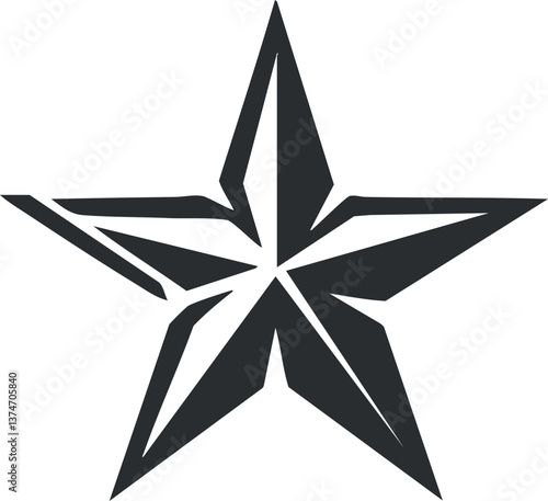 Abstract geometric black star with sharp angles and modern design elements.