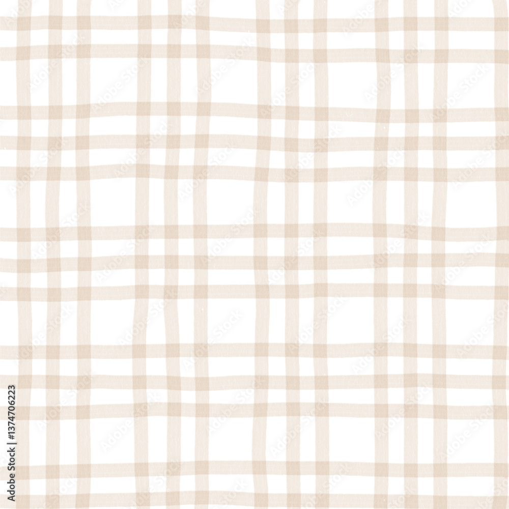 Beige Brown Plaid Gingham Hand Drawn Background Pattern Overlay Beige Brown Plaid Gingham Hand Drawn Background Pattern Overlay