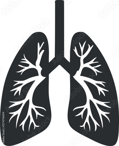 Black and white illustration of human lungs showing bronchi for medical and educational purposes.