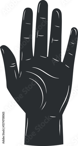 Silhouette of a black protective glove, emphasizing safety and hygiene in medical settings.