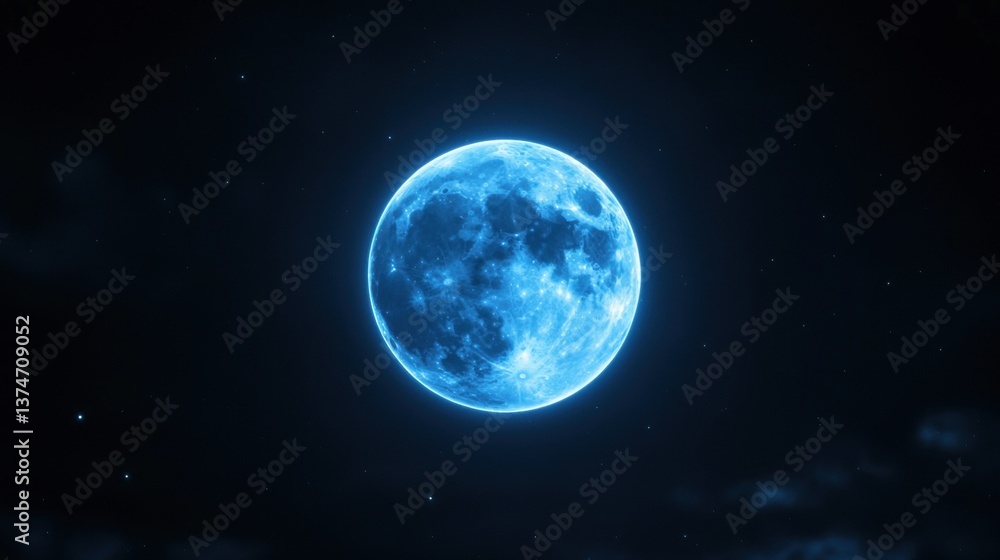 Digital illustration of a full moon in the night sky. the moon is a bright blue color and appears to be glowing brightly. Digital illustration of a full moon in the night sky. the moon is a bright blue color and appears to be glowing brightly.