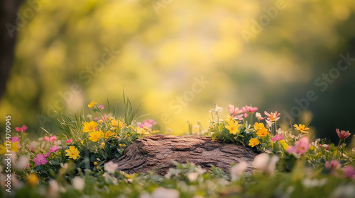 wildflowers spring to summer in the grass arround branch